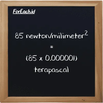 85 newton/milimeter<sup>2</sup> is equivalent to 0.000085 terapascal (85 N/mm<sup>2</sup> is equivalent to 0.000085 TPa)